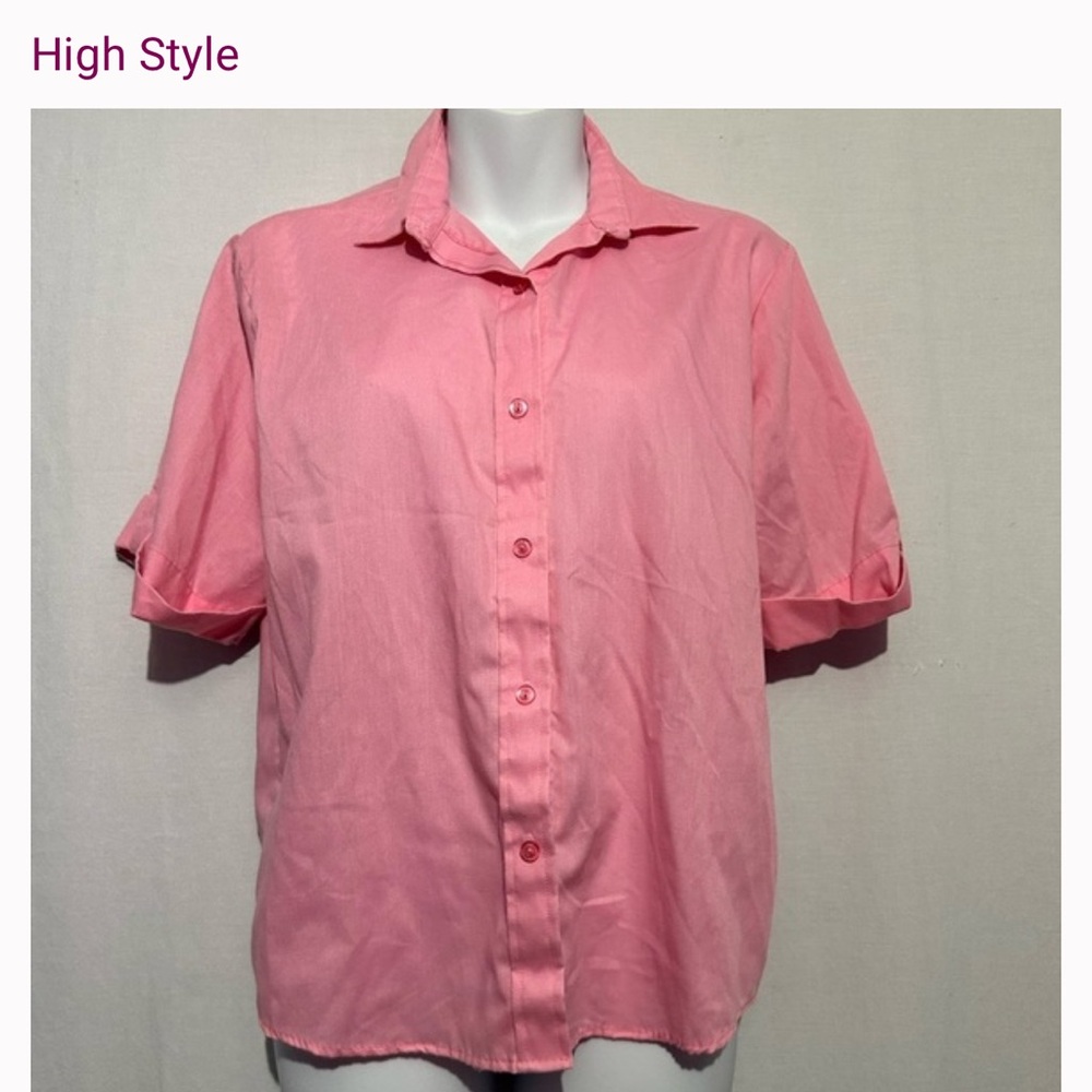 Pink Short Sleeve Boxy Button Down Blouse